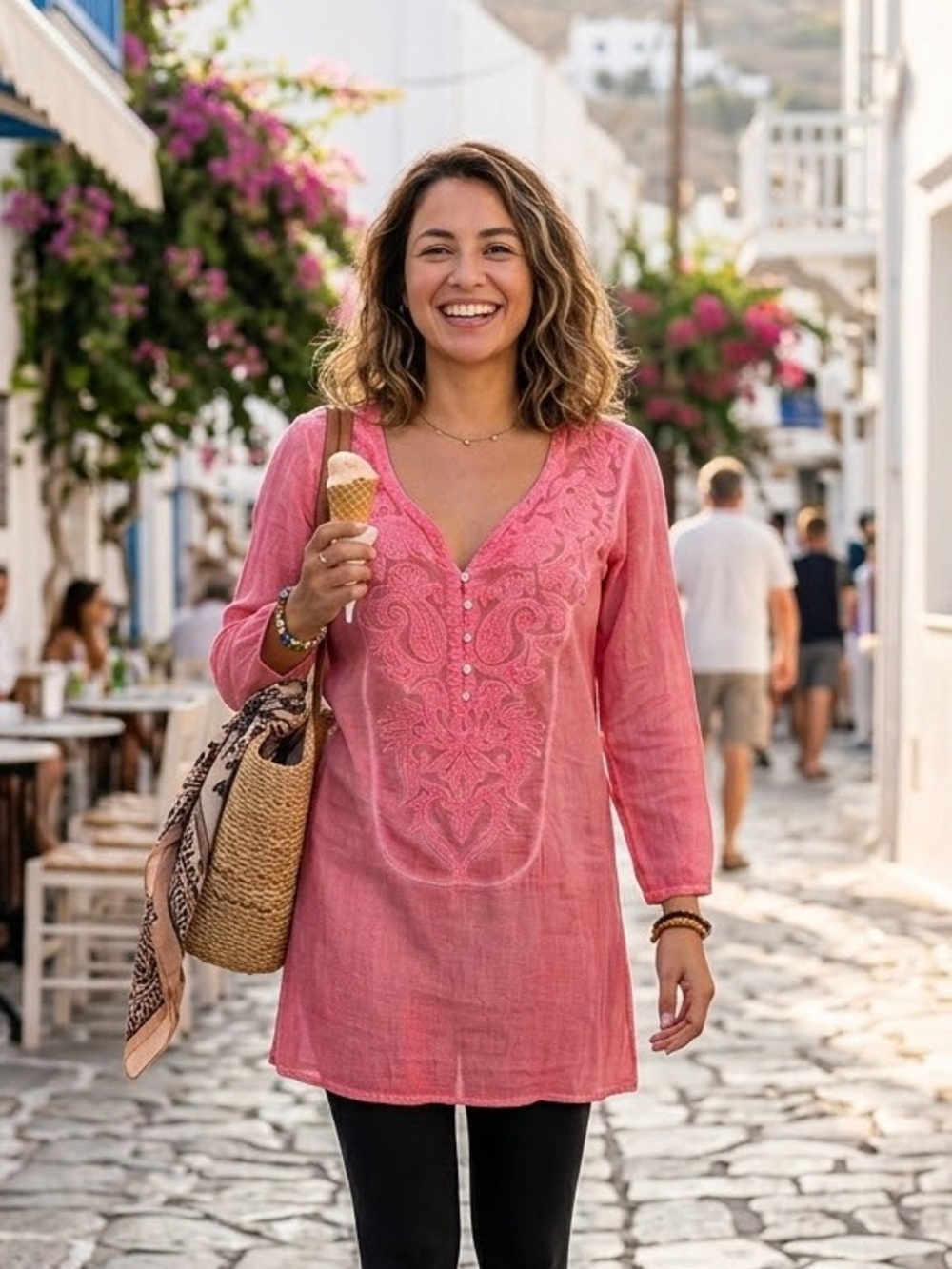 SOFT SURROUNDINGS Tunic Top Semi Sheer Blouse Pink Shirt Embroidered Size Medium